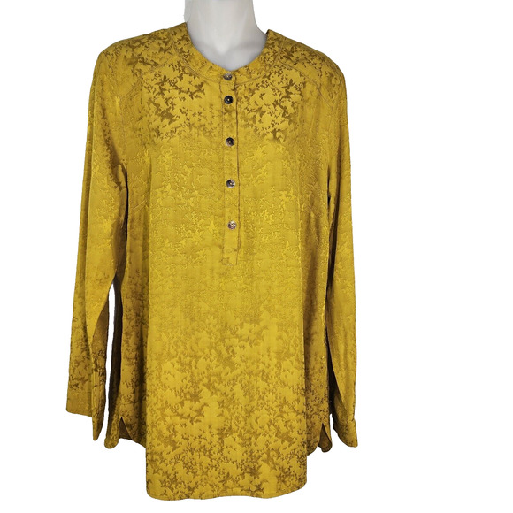 Soft Surrounding Top Blouse Women Medium Suranya Satin Gold Long Sleeve Jacquard - Picture 1 of 10